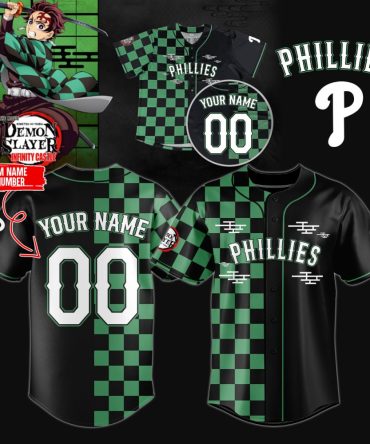 Custom Demon Slayer Phillies Jersey - Personalized Name & Number Baseball Shirt