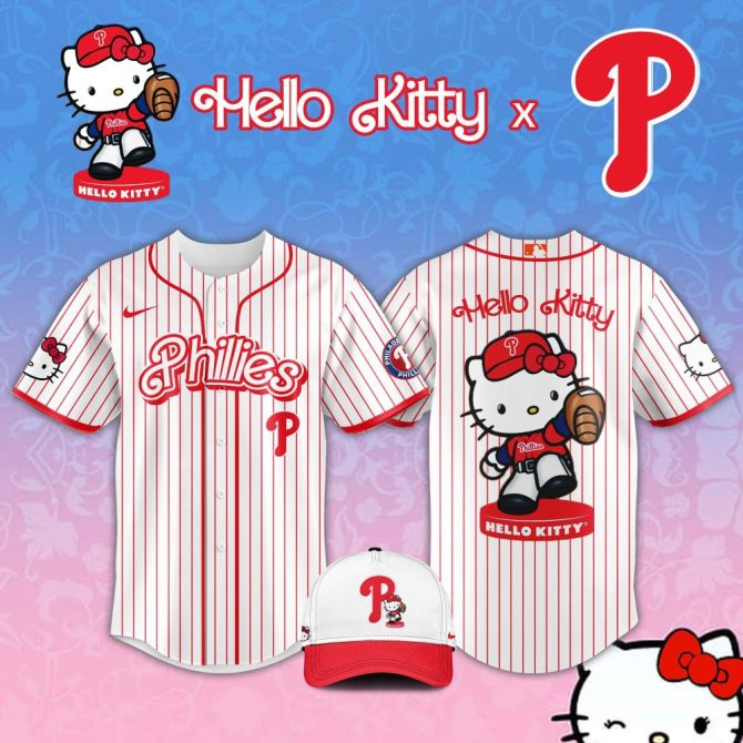 Hello Kitty X Phillies Jersey & Cap Set - Cute Baseball Fan Gear!