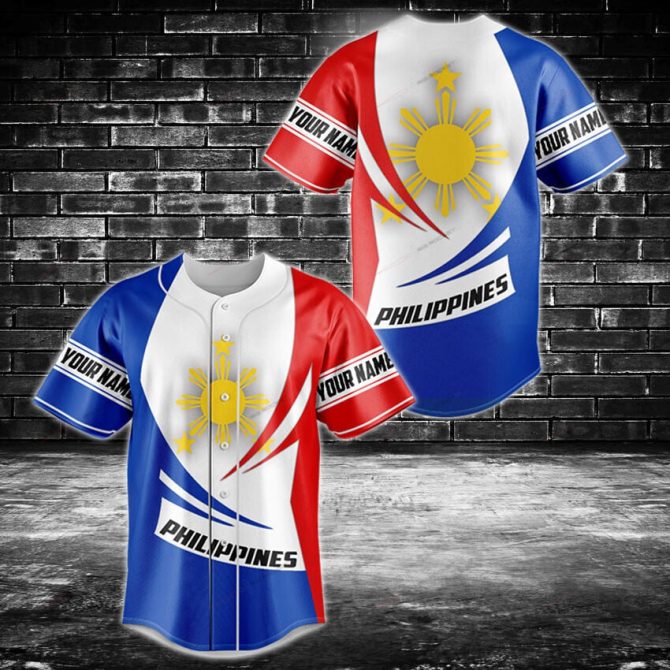 Customizable Philippines Flag Baseball Jersey – Show Your Pride With Personalized Name!