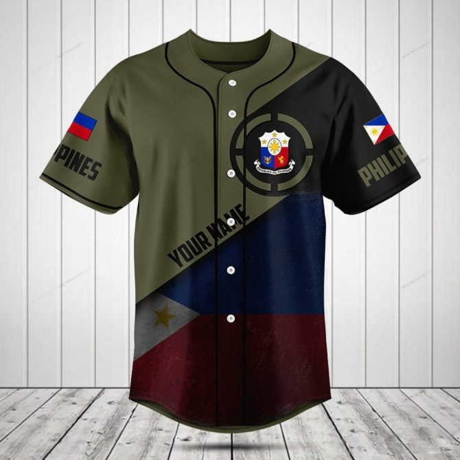 Custom Philippines Flag Baseball Jersey – Personalized Name & Flag Design