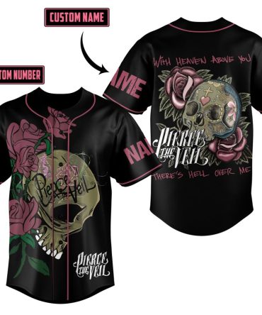 Custom Skull Rose Baseball Jersey - Personalized Name & Number - Stylish Gothic Apparel