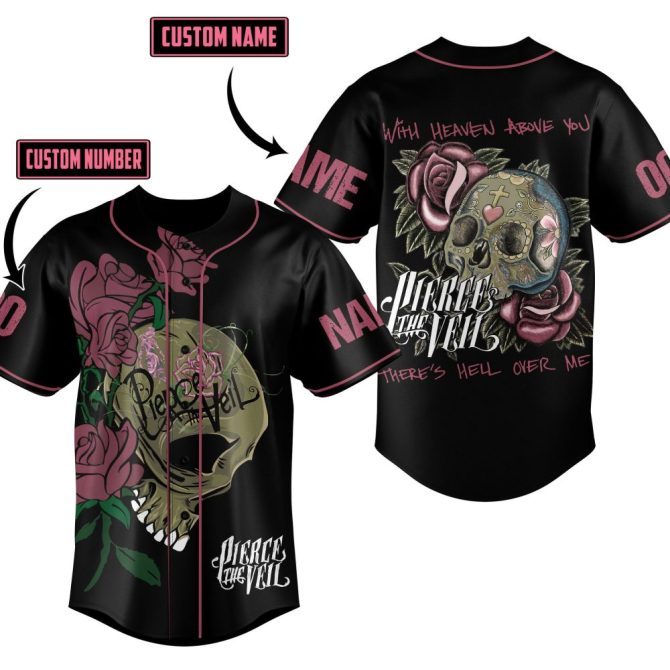 Custom Skull Rose Baseball Jersey - Personalized Name & Number - Stylish Gothic Apparel