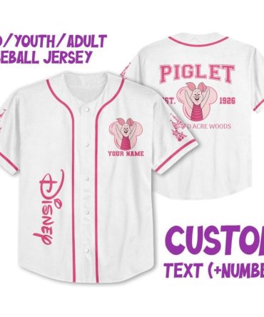 Custom Disney Piglet Baseball Jersey - Personalized Name For Kids/Youth/Adults