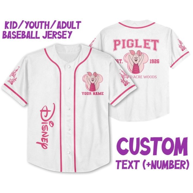 Custom Disney Piglet Baseball Jersey - Personalized Name For Kids/Youth/Adults