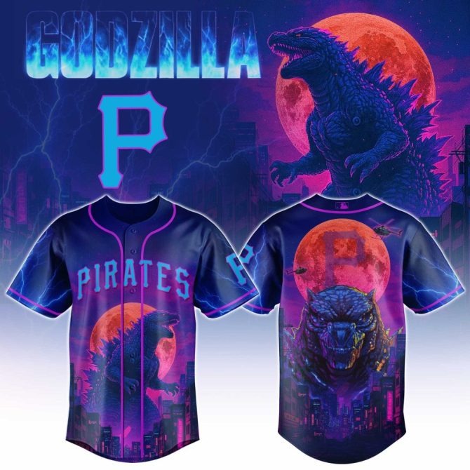 Epic Godzilla & Pirates Baseball Jersey - Bold, Vibrant Design For Fans!