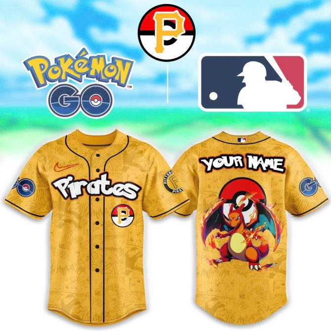 Custom Pokémon Go Pirates Baseball Jersey With Charizard Design – Personalize Your Name!