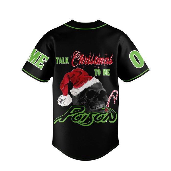 Customizable Poison Christmas Baseball Jersey - Festive Skull Design, Add Name & Number - Image 3