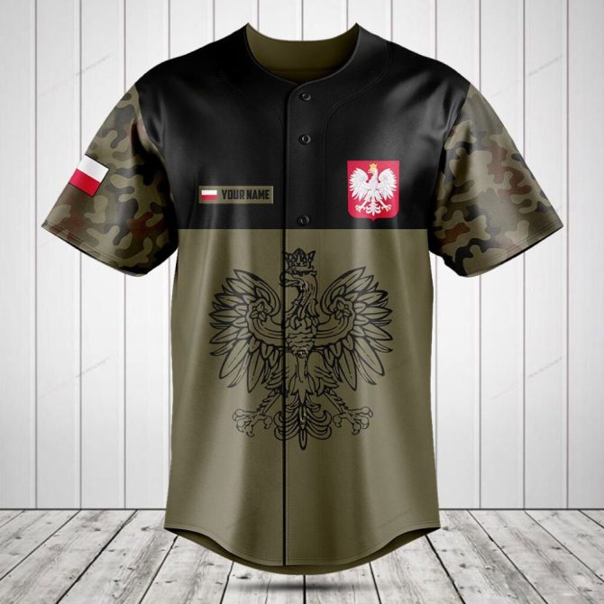 Custom Polish Eagle Camo Baseball Jersey - Personalize With Your Name, Perfect Gift For Poland Fans