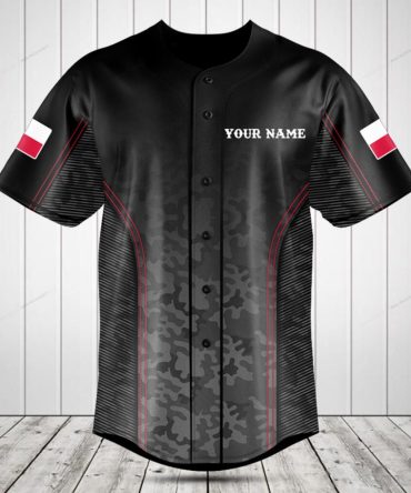 Custom Black Camo Baseball Jersey - Personalized Name & Flag Patch - Stylish Athletic Wear