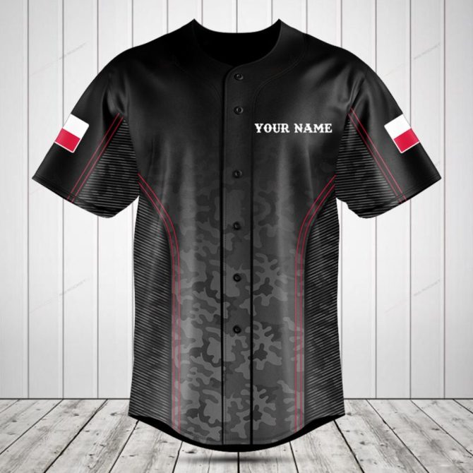 Custom Black Camo Baseball Jersey - Personalized Name & Flag Patch - Stylish Athletic Wear