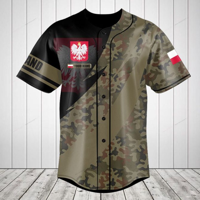 Customizable Polish Eagle Camo Baseball Jersey - Unique Design, Perfect Gift!