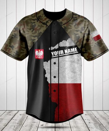 Customizable Poland Flag Camo Baseball Jersey - Personalized Name & Design