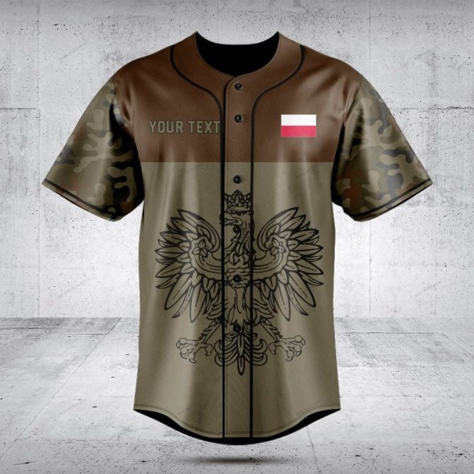 Custom Polish Eagle Camouflage Baseball Jersey - Personalize Your Style Now!
