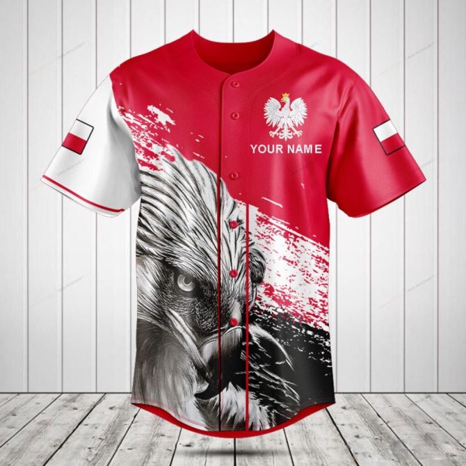 Custom Polish Eagle Baseball Jersey - Personalized Red & White Sports Shirt