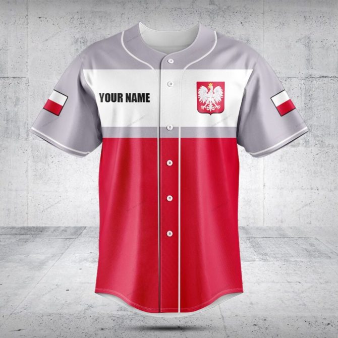 Custom Polish Flag Baseball Jersey - Personalized Name & Number - Perfect Gift For Sports Fans