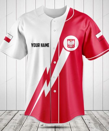 Custom Polish Flag Baseball Jersey – Personalized Name & Number – Red/White Design