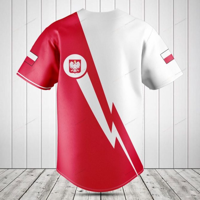 Custom Polish Flag Baseball Jersey – Personalized Name & Number – Red/White Design - Image 2