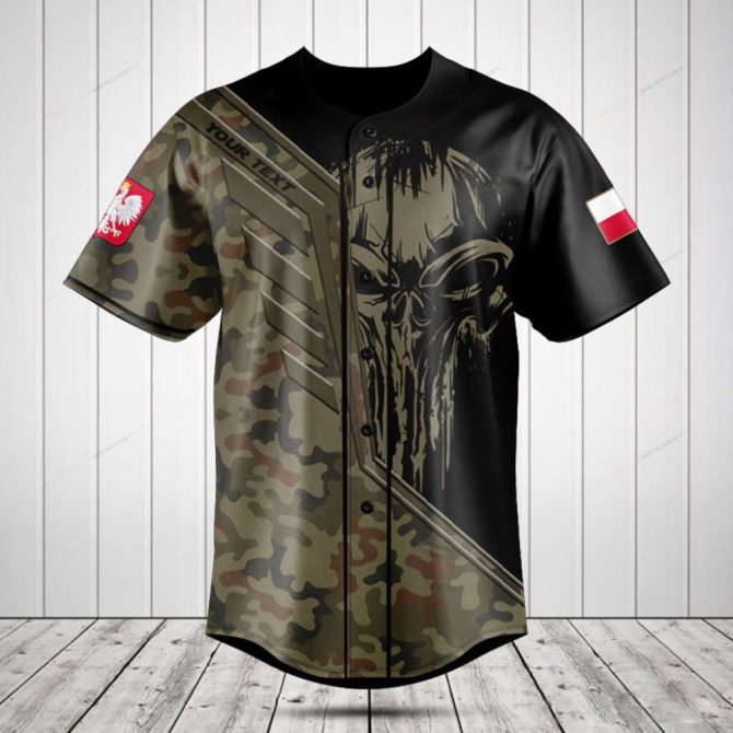 Custom Camo Baseball Jersey – Skull Design, Personalized Text, Unique Style