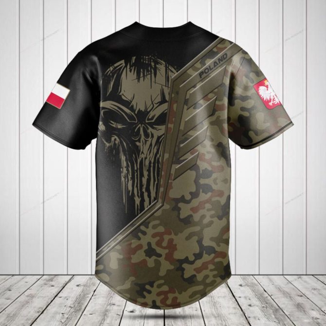 Custom Camo Baseball Jersey – Skull Design, Personalized Text, Unique Style - Image 2
