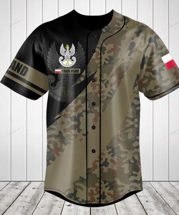 Custom Camo Baseball Jersey – Polish Eagle Design, Personalized Name & Flag