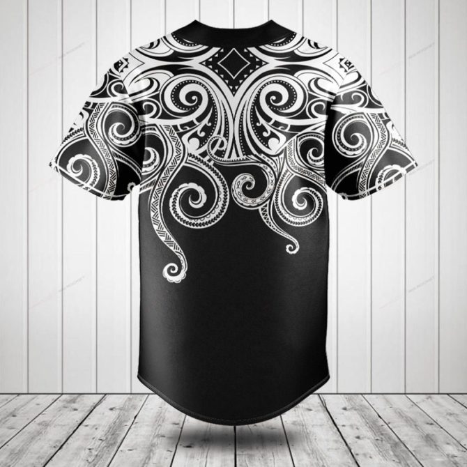 Men'S Black & White Tribal Print Button-Up Baseball Jersey - Stylish & Comfortable - Image 2