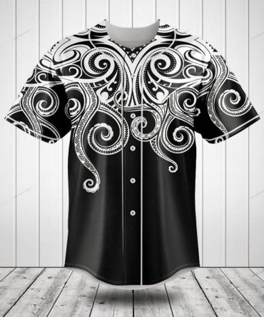 Men'S Black & White Tribal Print Button-Up Baseball Jersey - Stylish & Comfortable