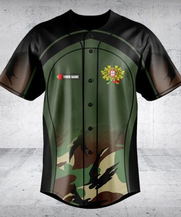 Custom Camouflage Baseball Jersey – Personalized Name & Portugal Crest Design