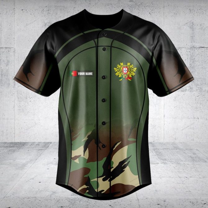 Custom Camouflage Baseball Jersey – Personalized Name & Portugal Crest Design