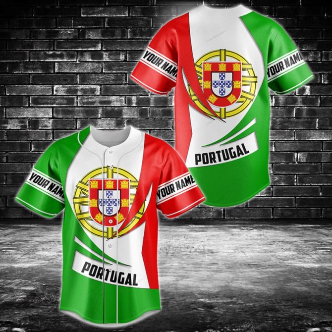 Custom Portugal Flag Baseball Jersey - Personalized Name & Number - Unique Gift Idea