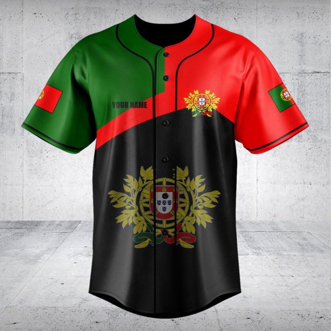 Customizable Portugal Flag Baseball Jersey - Personalized Sports Apparel Gift