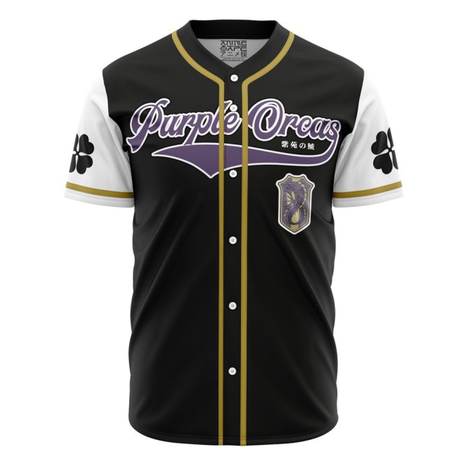 Purple Orcas Baseball Jersey - Stylish Black & White Design With Unique Emblem - Perfect For Fans & Casual Wear