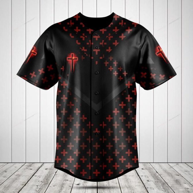 Men'S Black & Red Cross Baseball Jersey - Stylish Button-Up Sports Shirt