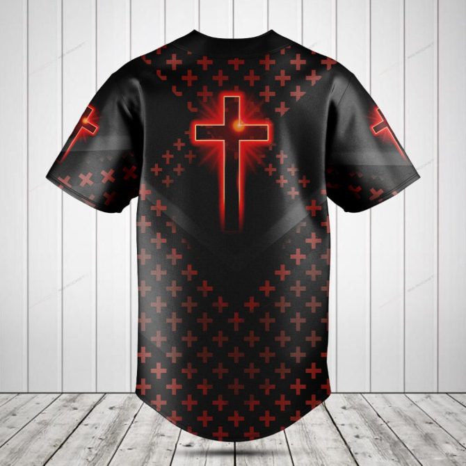 Men'S Black & Red Cross Baseball Jersey - Stylish Button-Up Sports Shirt - Image 2