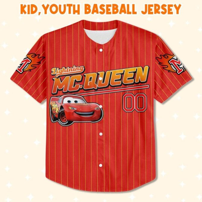 Custom Lightning Mcqueen Baseball Jersey – Kids/Youth/Adult – Personalized Cars Design - Image 3