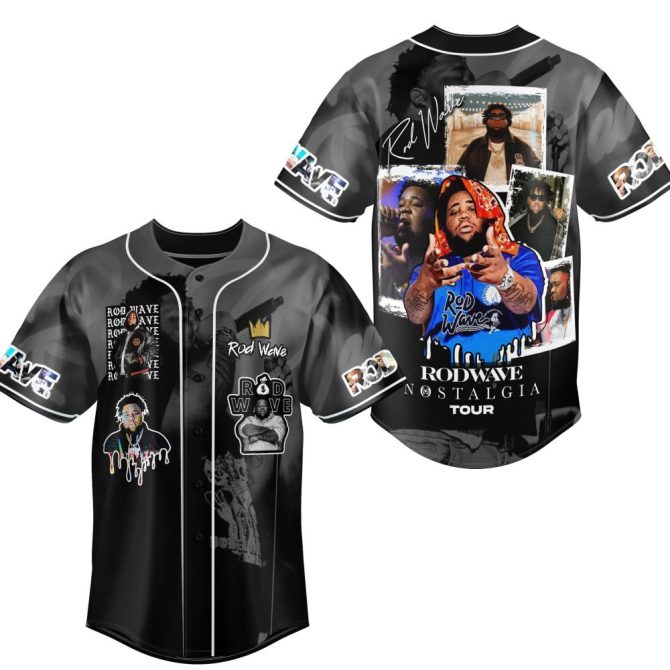 Exclusive Rod Wave Nostalgia Tour Baseball Jersey – Stylish Black Graphic Design