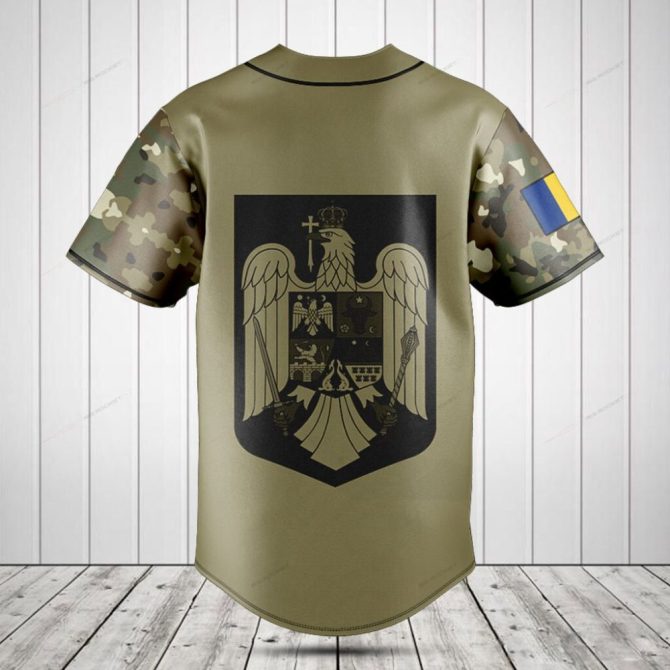Custom Romanian Flag Baseball Jersey - Personalized Military Camo Design - Image 2