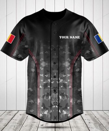 Customize Your Style: Personalized Black Camo Baseball Jersey With Flag Sleeves – Perfect Gift!