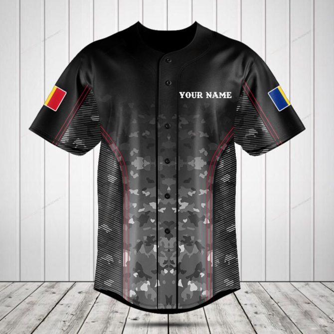 Customize Your Style: Personalized Black Camo Baseball Jersey With Flag Sleeves – Perfect Gift!