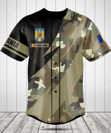 Customizable Romanian Camo Baseball Jersey – Personalize With Your Name!