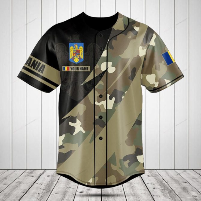 Customizable Romanian Camo Baseball Jersey – Personalize With Your Name!