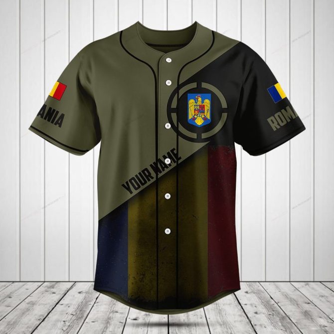Custom Romanian Flag Baseball Jersey – Personalized Name & Crest Design