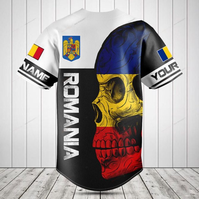 Customizable Romania Flag Skull Baseball Jersey - Unique Design & Personalization - Image 2