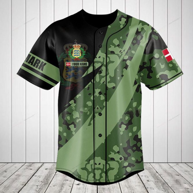 Customizable Denmark Camouflage Baseball Jersey - Personalized Name & Design