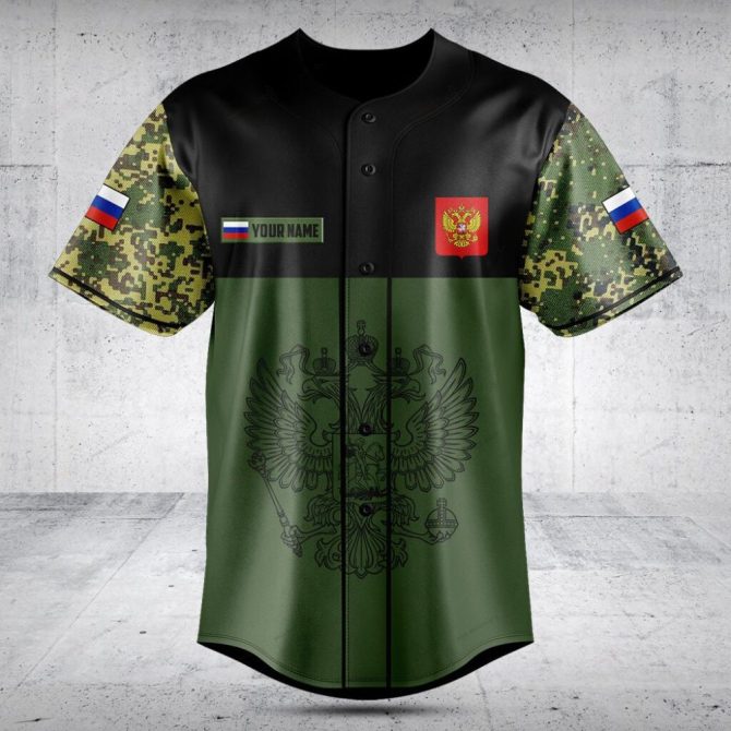 Custom Russian Flag Camo Baseball Jersey - Personalized Name & Emblem Design