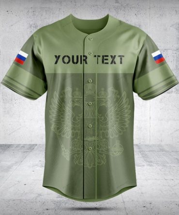 Customizable Military Green Baseball Jersey With Russian Flag Sleeves - Personalize Now!