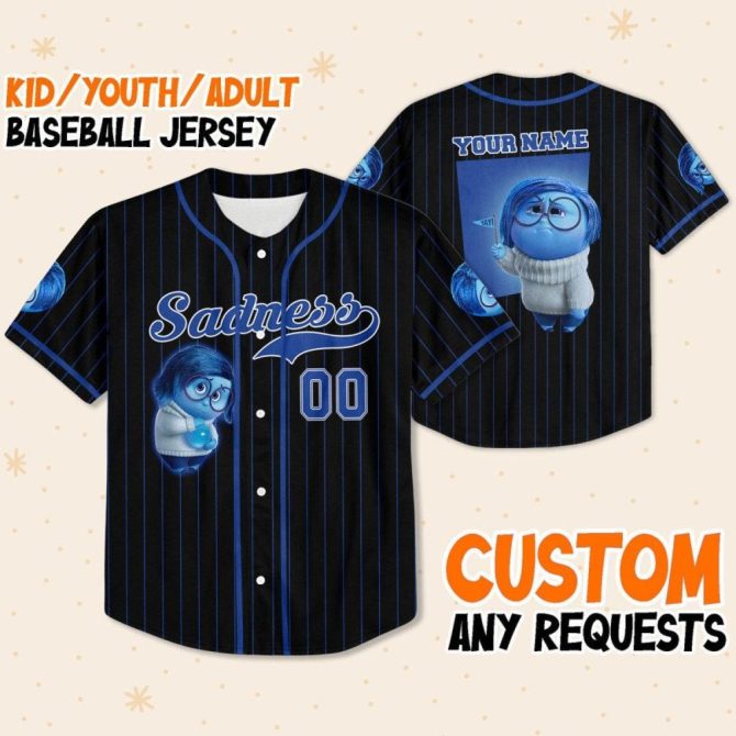Customizable Sadness Baseball Jersey For Kids/Youth/Adults – Personalized Name & Number - Image 2