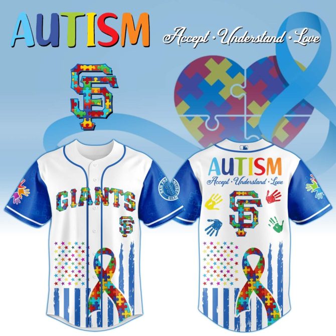 Colorful Autism Awareness Giants Jersey - Support & Love All Year Round