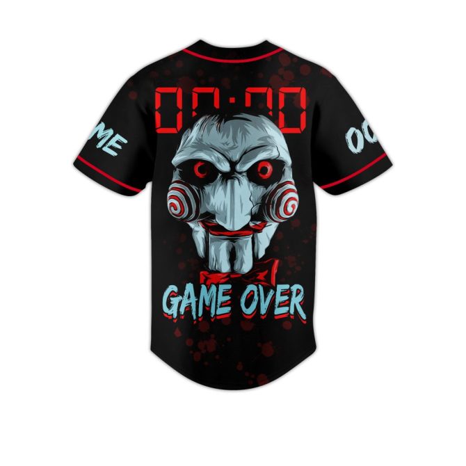 Saw Horror Baseball Jersey - Custom Name & Number, Game Over Design, Halloween Fan Gift - Image 3