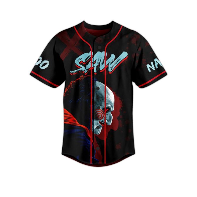 Saw Horror Baseball Jersey - Custom Name & Number, Game Over Design, Halloween Fan Gift - Image 2