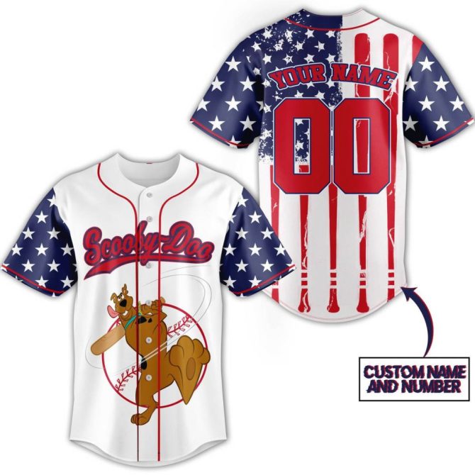 Custom Scooby-Doo Baseball Jersey - Personalized Name & Number, Patriotic Stars & Stripes Design